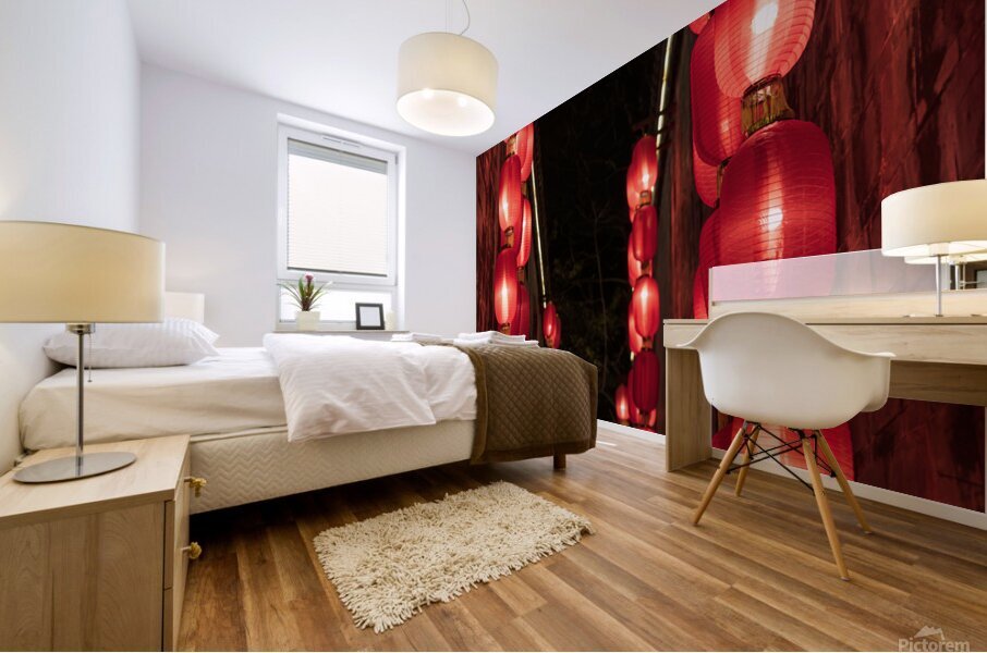 Red Traditional Chinese Lanterns at Night 1 Mural print