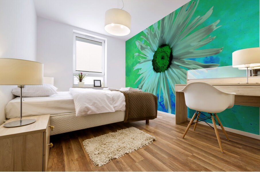 Abstract Surreal Green Daisy Mural print