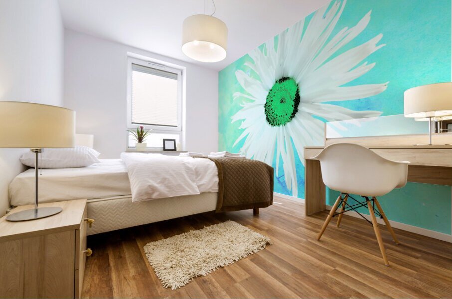 Abstract White and Green Daisy Mural print