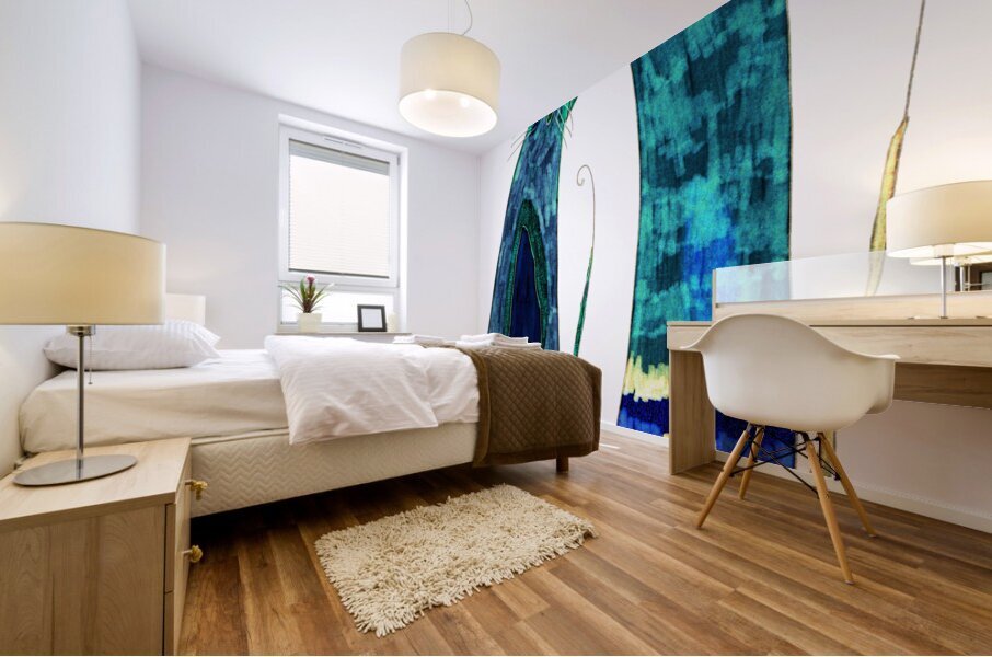 Abstract Green and Blue Singing Cats Mural print