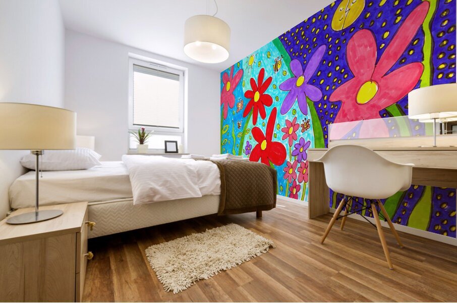 Abstract Flowers Butterflies and Bees Mural print