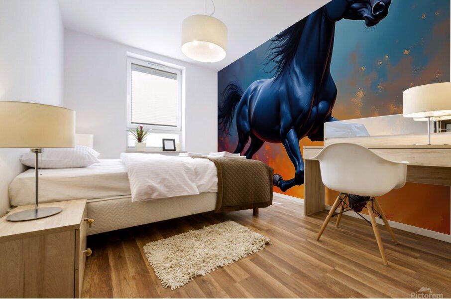 Majestic Black Horse Poster – Fiery Abstract Art Print Mural print