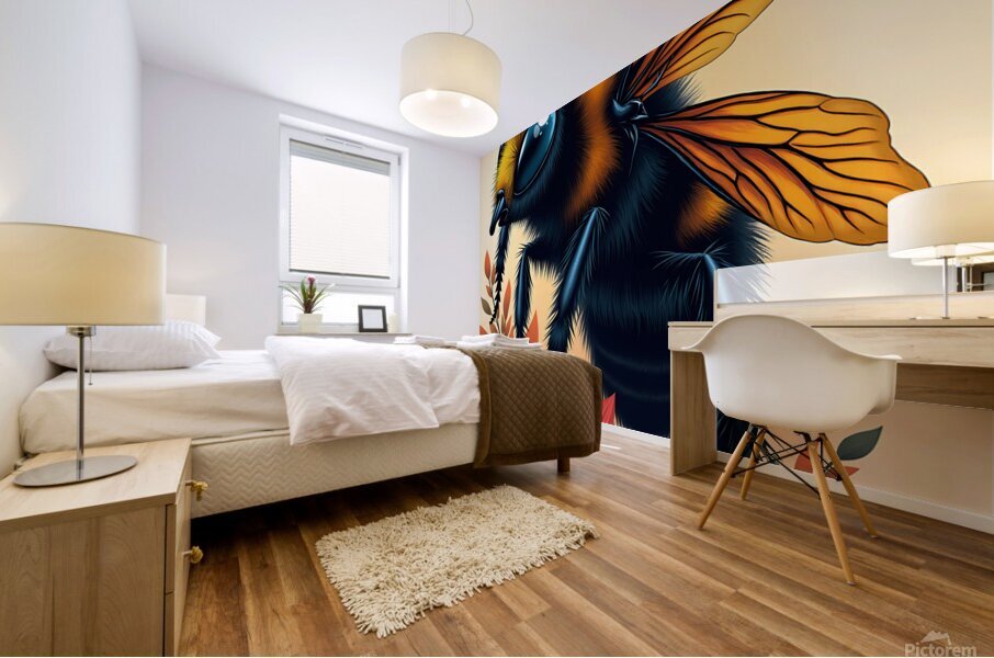 Vibrant Bumblebee and Floral Art Poster – Nature-Inspired Wall Decor Mural print