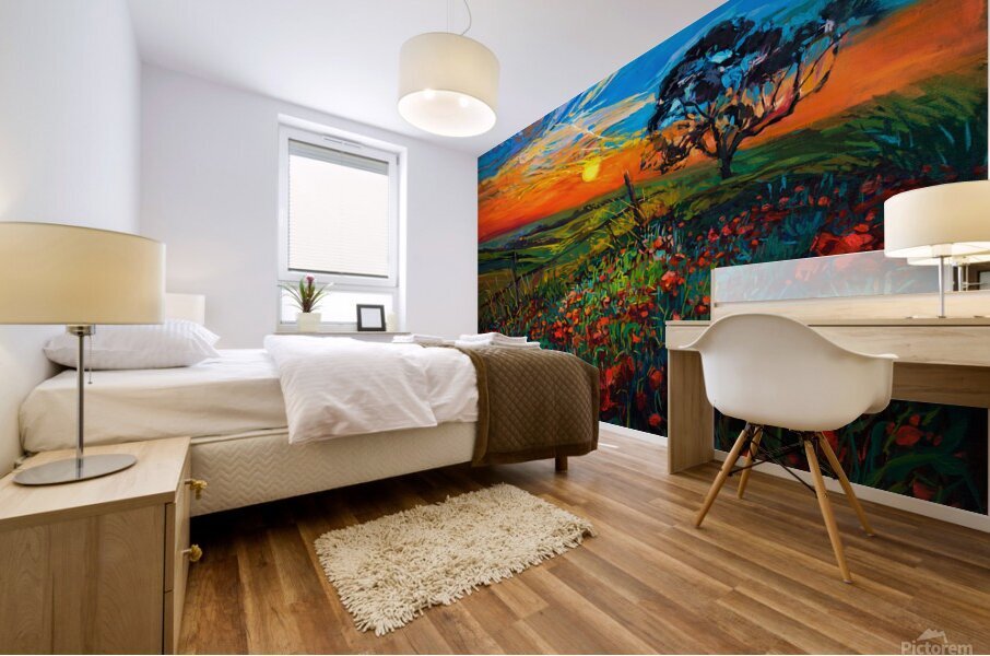 Vibrant Sunset Over Fields - Colorful Landscape Art Mural print