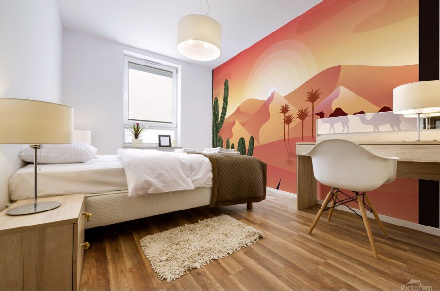 Vibrant Desert Sunset - Colorful Cactus Landscape Art Mural print