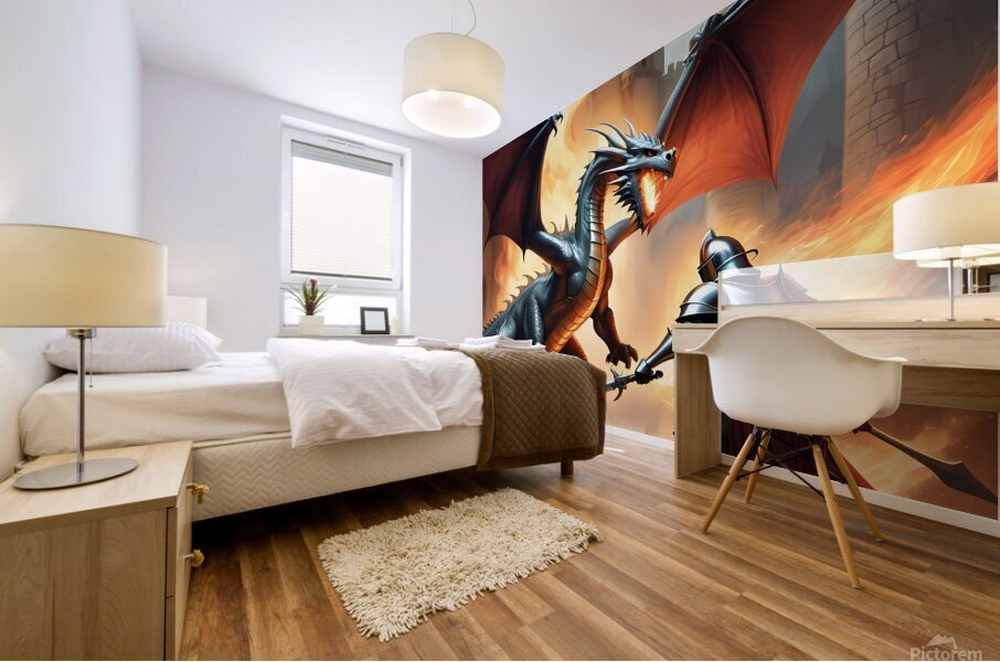Epic Dragon Battle - Fantasy Art Illustration Mural print