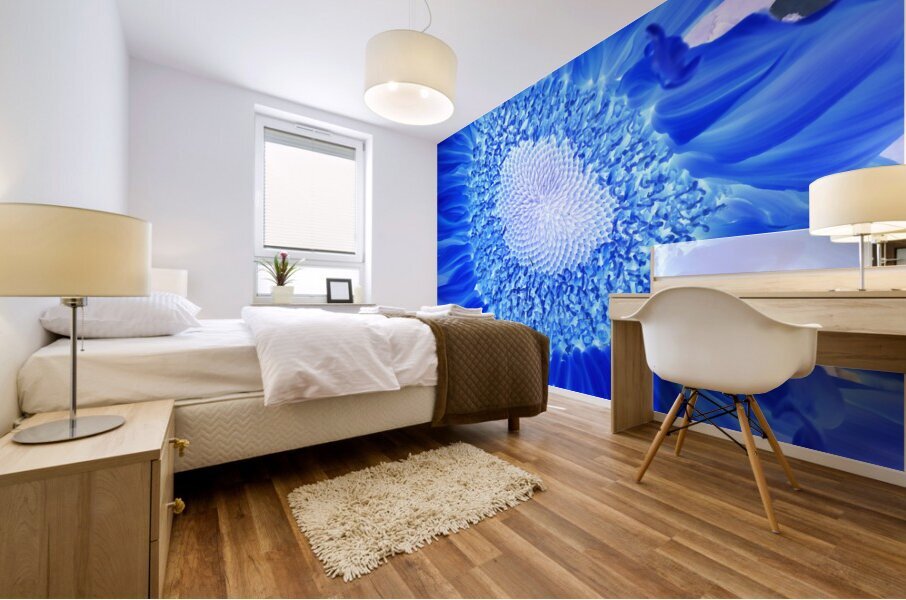 Abstract Deeper Blue Sunflower Mural print