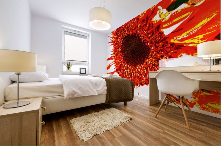 Abstract Vibrant Red Sunflower Mural print
