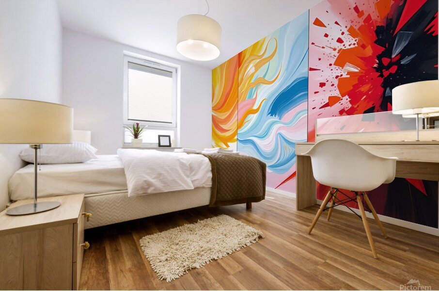 Abstract Energy Triptych - Dynamic Colorful Art Mural print