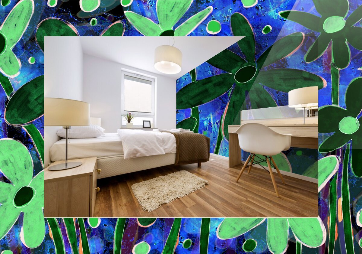 Abstract Blue and Green Florals Mural print