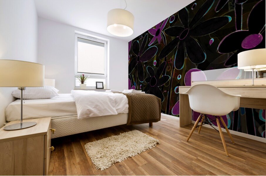 Abstract Purple and Black Florals Mural print