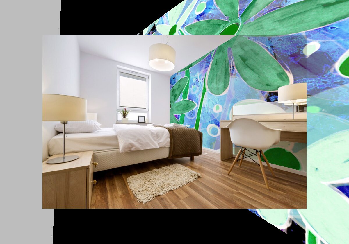 Abstract Green and Blue Florals Mural print