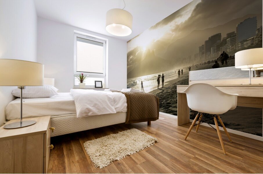 People enjoying dramatic sunset at Ipanema Beach in Rio de Janeiro  Mural print