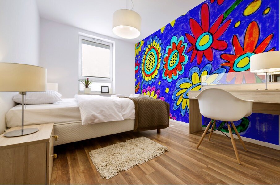 Abstract Sun and Flowers Mural print