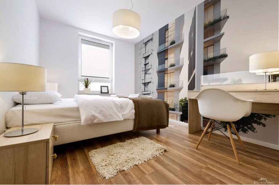 Architect Office Wall Art – Architectural Sketch to Realistic Building Print – Modern Architecture Decor for Architects & Designers Mural print