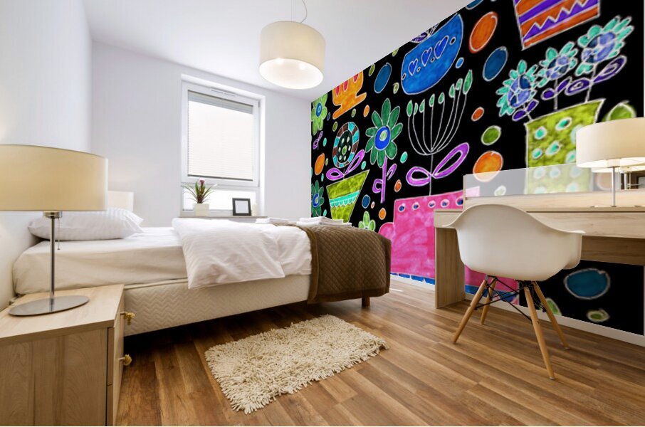 Abstract Flowers in Pots Mural print