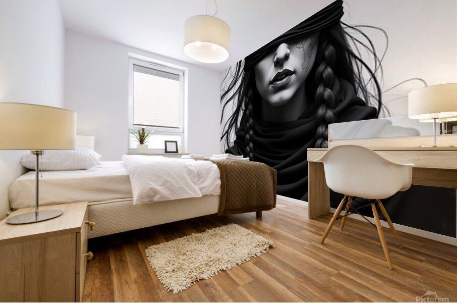 Blindfolded Gothic Woman – Cracked Porcelain Look in Dark Fantasy Style Mural print