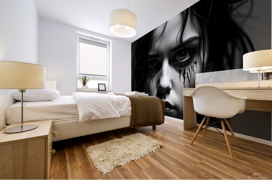 Shadow Tears: Gothic Portrait of Silent Strength – Dark Emotional Fine Art Print Mural print