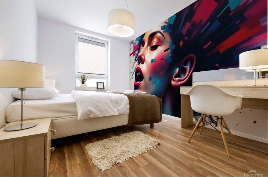 Neon Pulse: Explosive Portrait of Feminine Power & Color Mural print