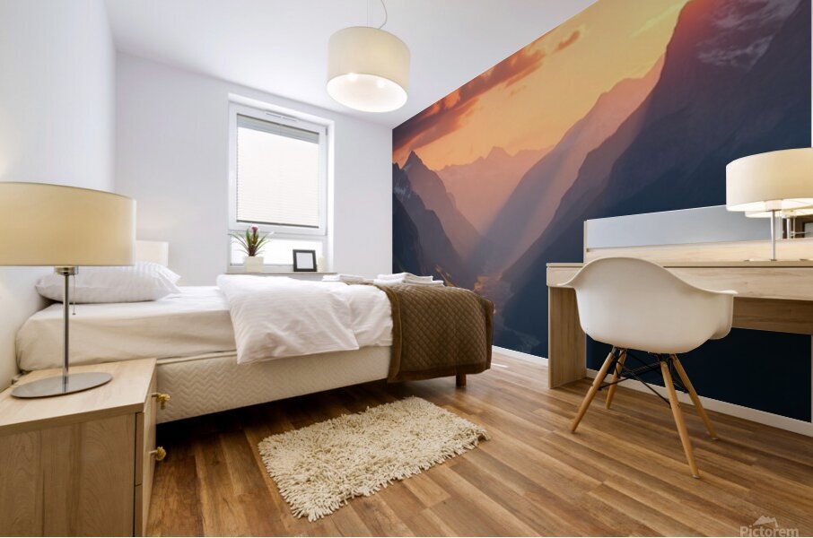 Golden Hour in the Valley - Majestic Mountain Sunset Landscape Mural print