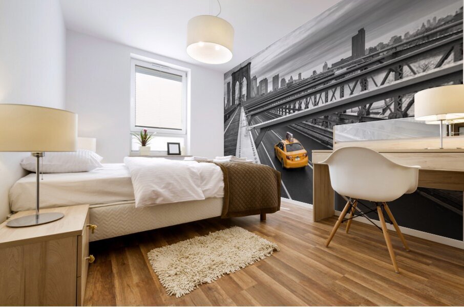 Cab on brooklyn bridge Mural print
