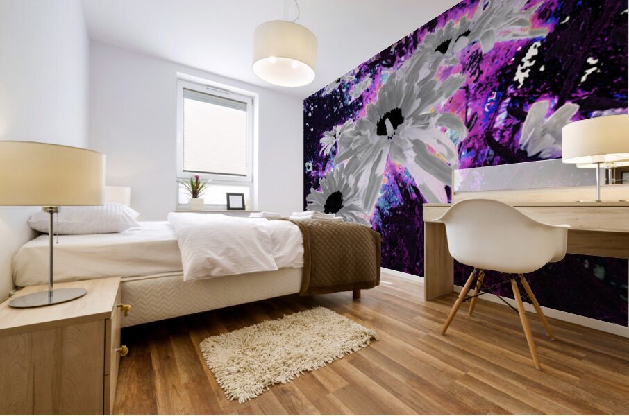 Abstract Monochrome Daises on a Coloured Background Mural print