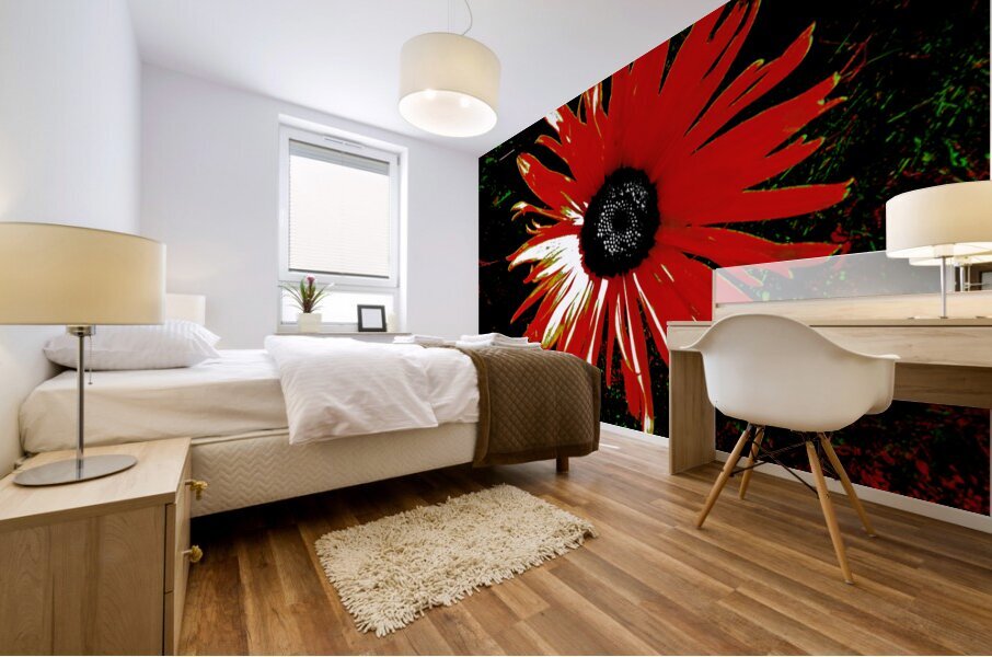 Abstract Red Daisy Mural print