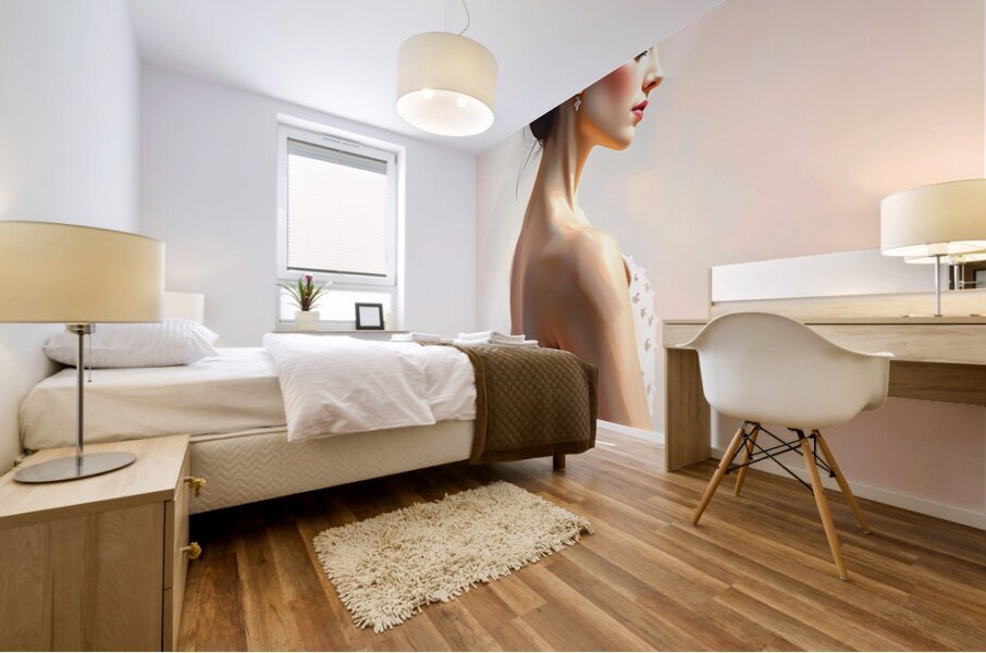 Elegant Woman in White Dress: Fashion Photoshoot with Bridal Vibes Mural print