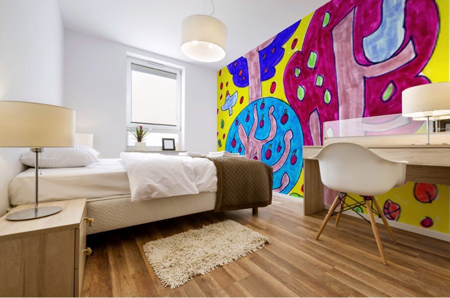 Abstract Doodle Tree Tops Birds Mural print