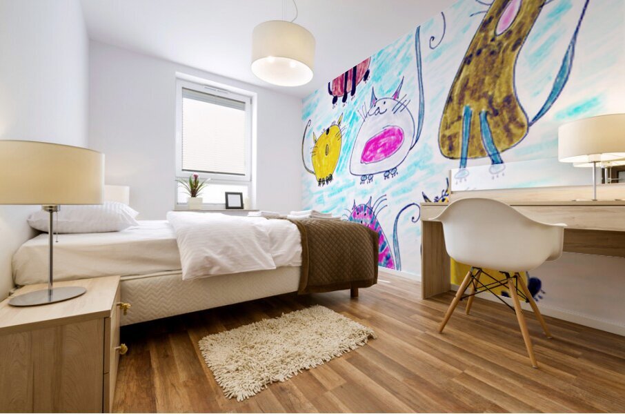 Abstract Coloured Doodle Cats Mural print