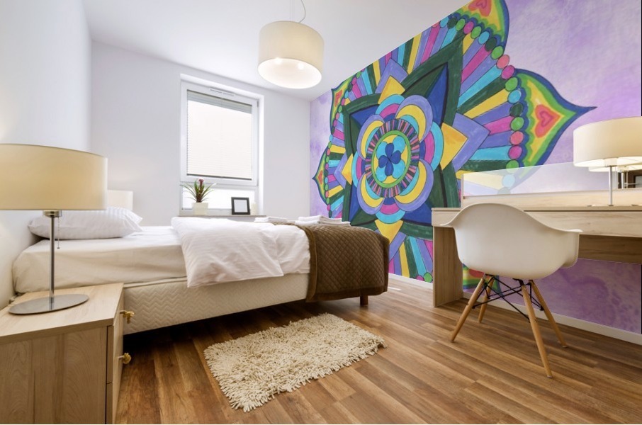 Hand Painted Mandala Watercolor Meditation on Purple Mural print