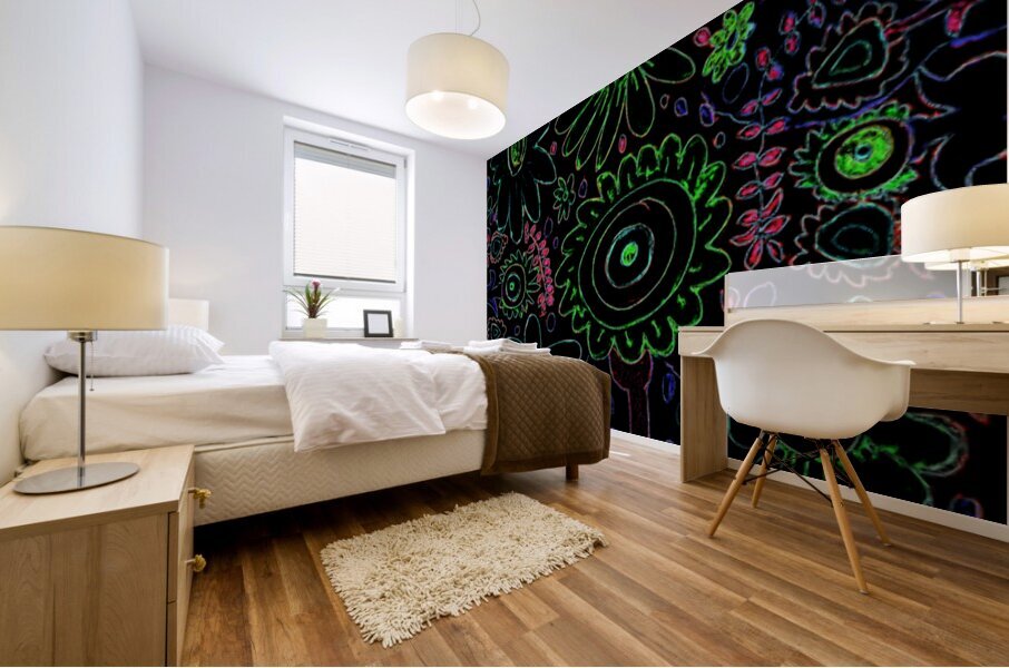 Abstract Neon Florals Mural print