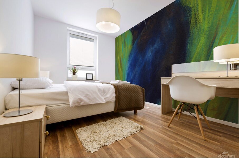 Black cat in the green grass acrylic painting  Mural print