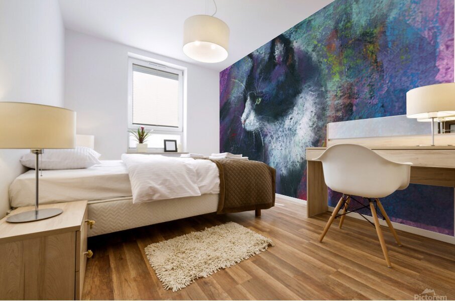 Tuxedo cat soft pastels painting  Mural print