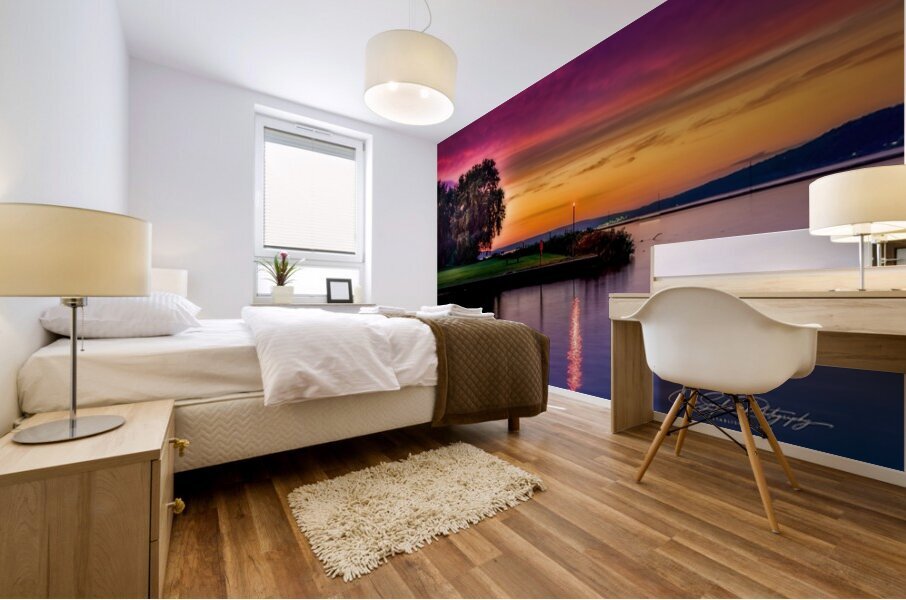 The old Ithaca Sunset on the canal  Mural print