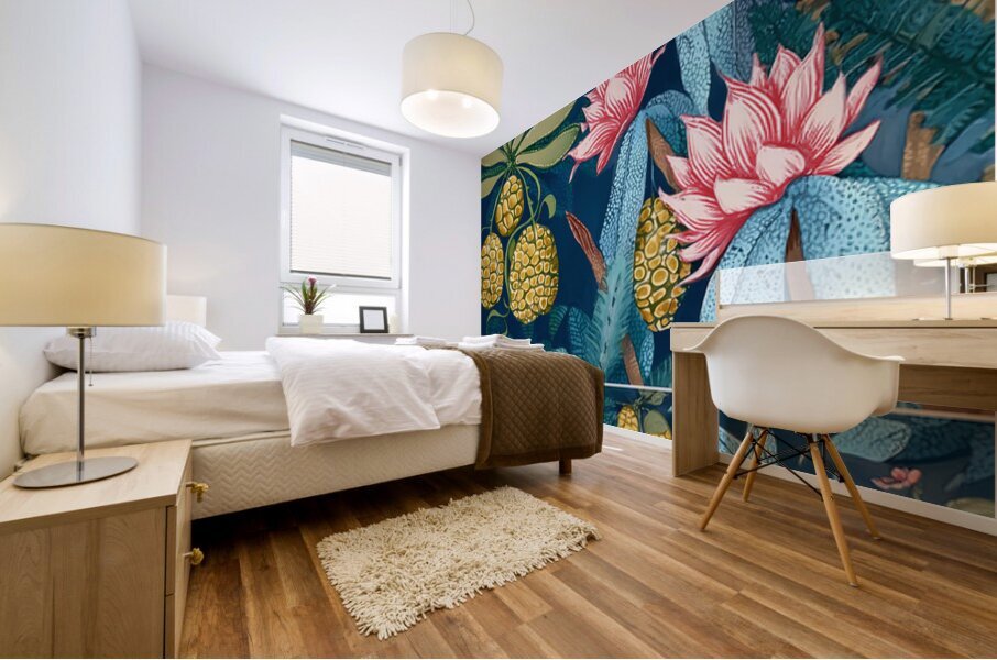 exotic flowers illustration  Mural print