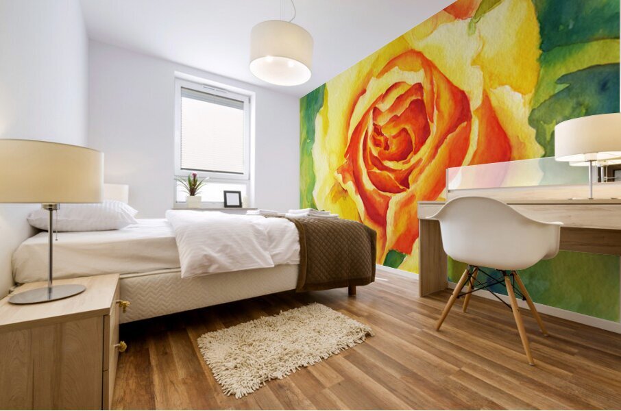 Yellow rose watercolor painting  Mural print