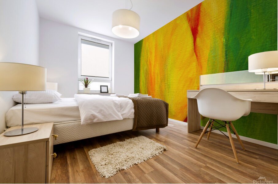 Yellow tulip triptych left acrylic painting  Mural print