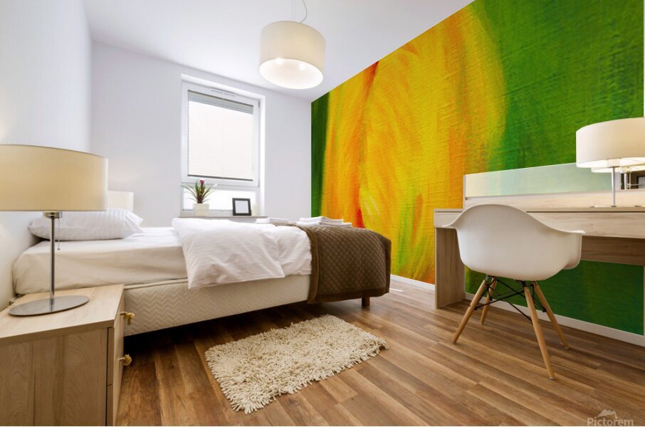 Yellow tulip triptych middle acrylic painting  Mural print