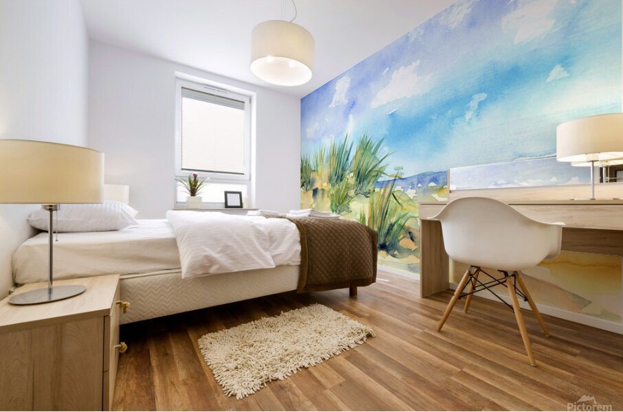 Beach summer watercolor painting Mural print