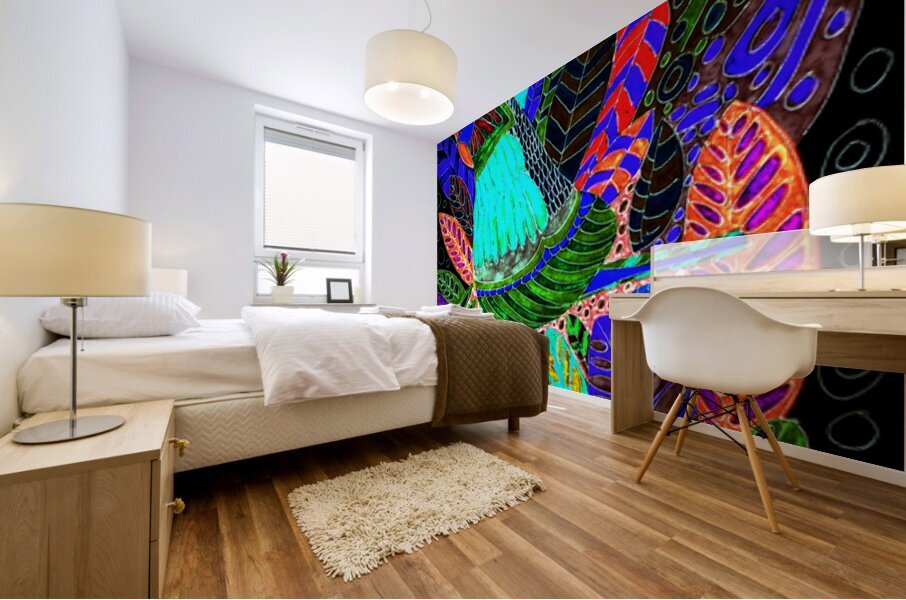 Abstract Birds and Leaves Mural print