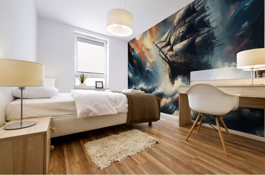 Pirate Ship On a Rough Sea at Night 2 Mural print
