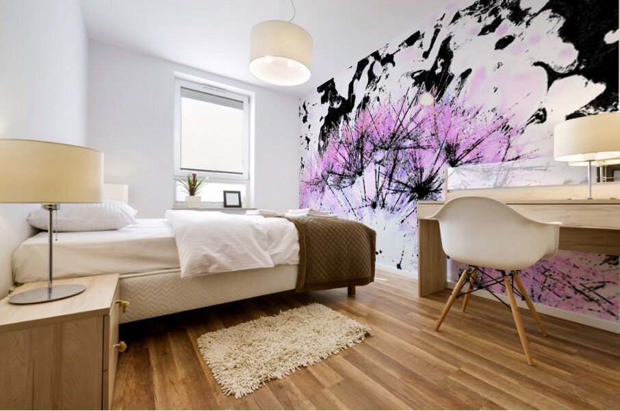 Abstract Pink and Black Dandelion Mural print