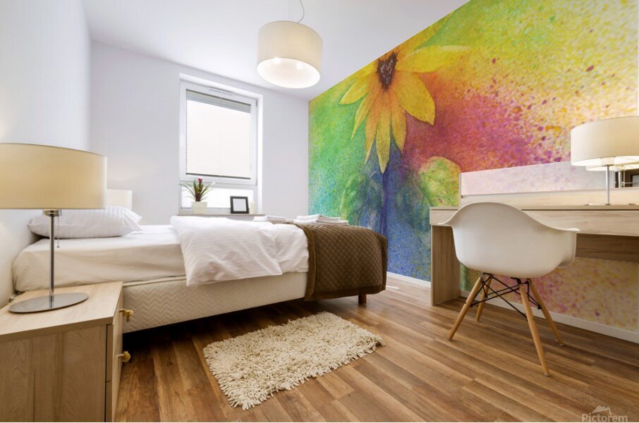 With love sunflower watercolor painting  Mural print