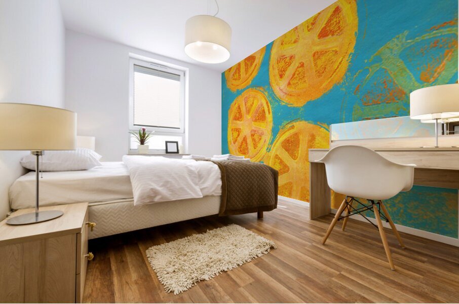 orange twist abstract acrylic painting Mural print