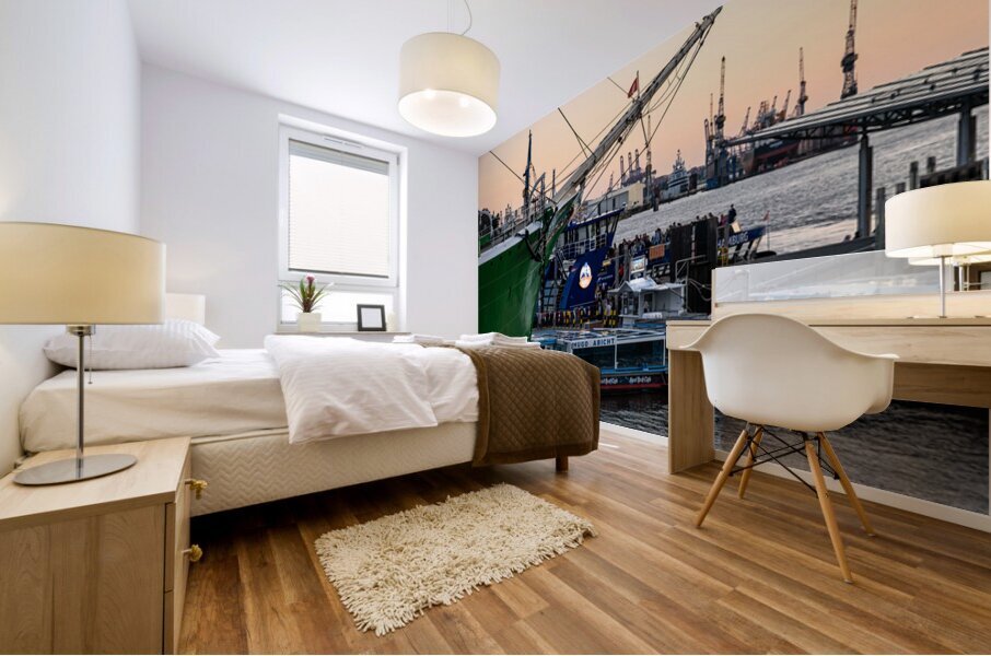 Hamburg Germany – 06 18 2025: Famous historic sailing boat Rickmer Rickmers at St. Pauli Landungsbrücken at the Elbe River Mural print