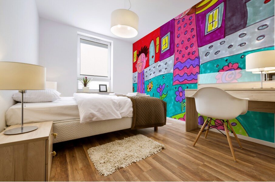 Abstract Village Life Mural print