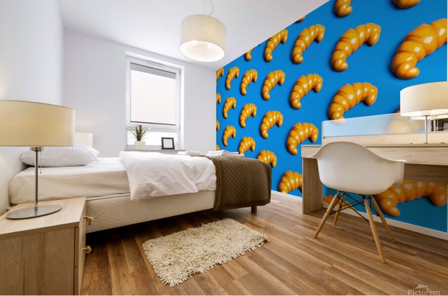 Plastic croissant pattern symbolizes junk food culture critique Mural print
