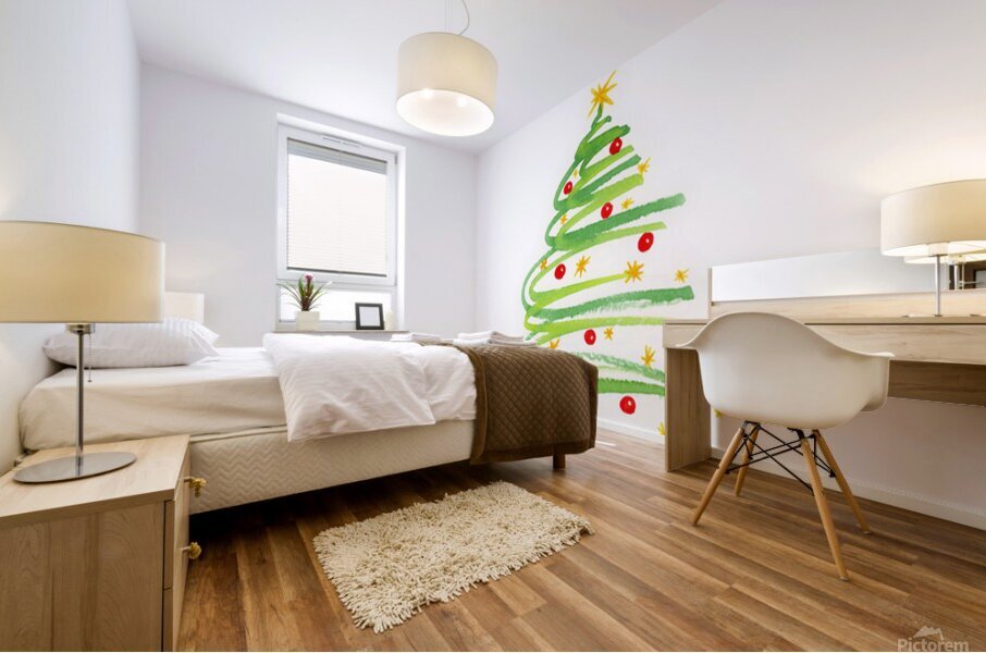 Christmas tree with decoration watercolor painting Mural print