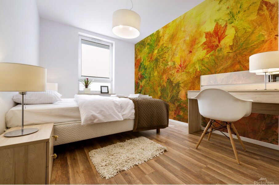 abstract fall leaves acrylic painting  Mural print